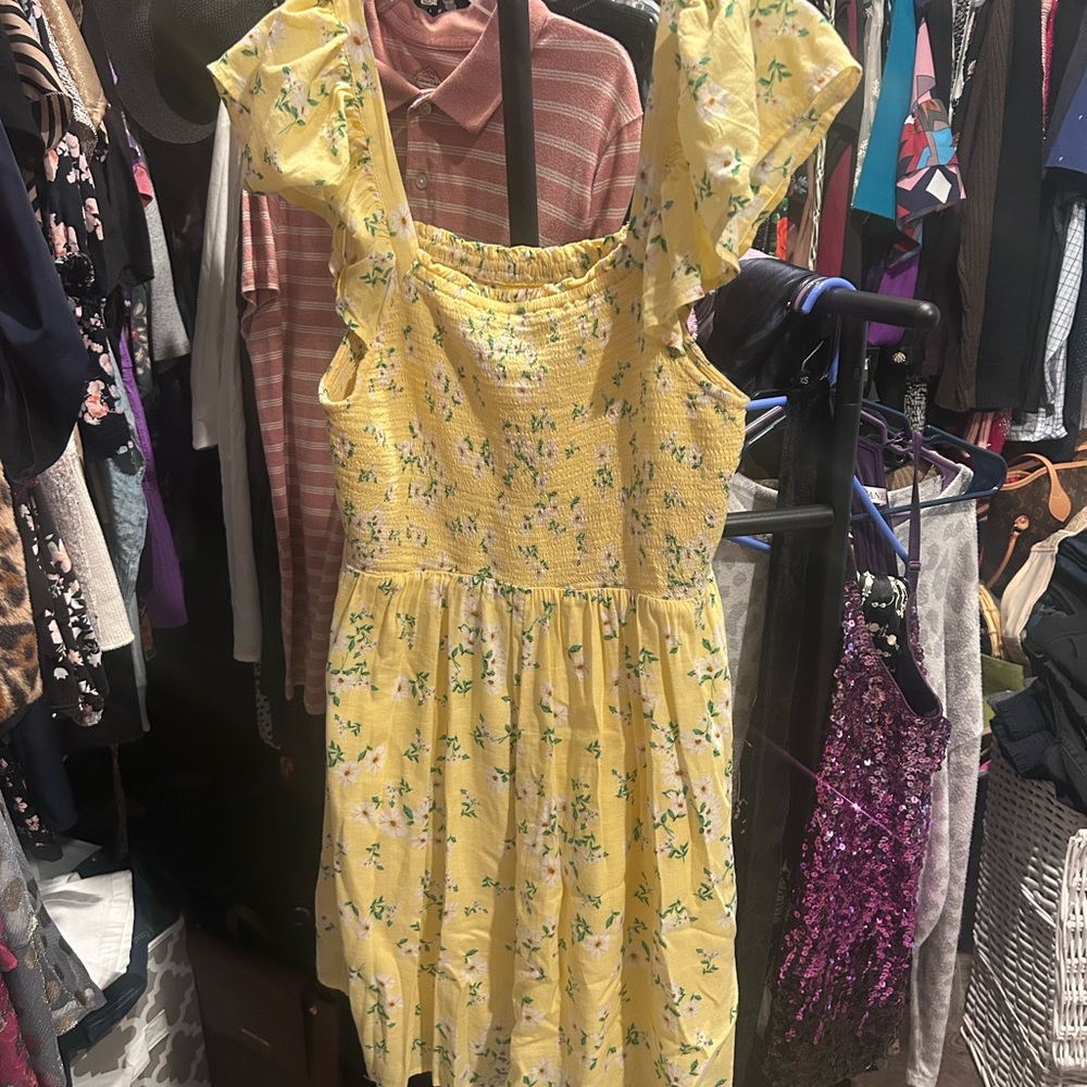 Old Navy Yellow Floral Smocked Summer Dress